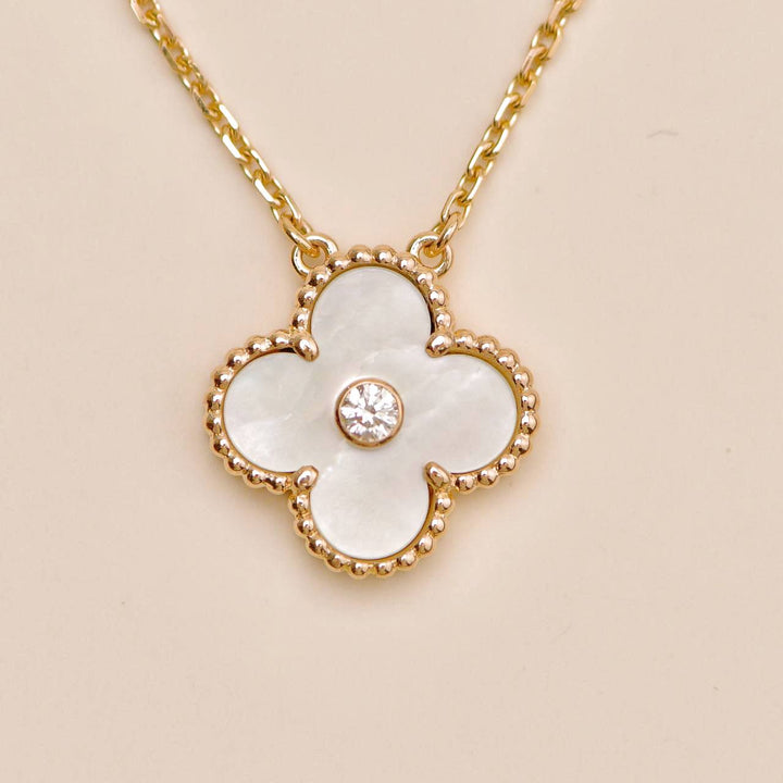 Authentic VCA Alhambra 2012 Holiday Necklace Diamond Mother of Pearl