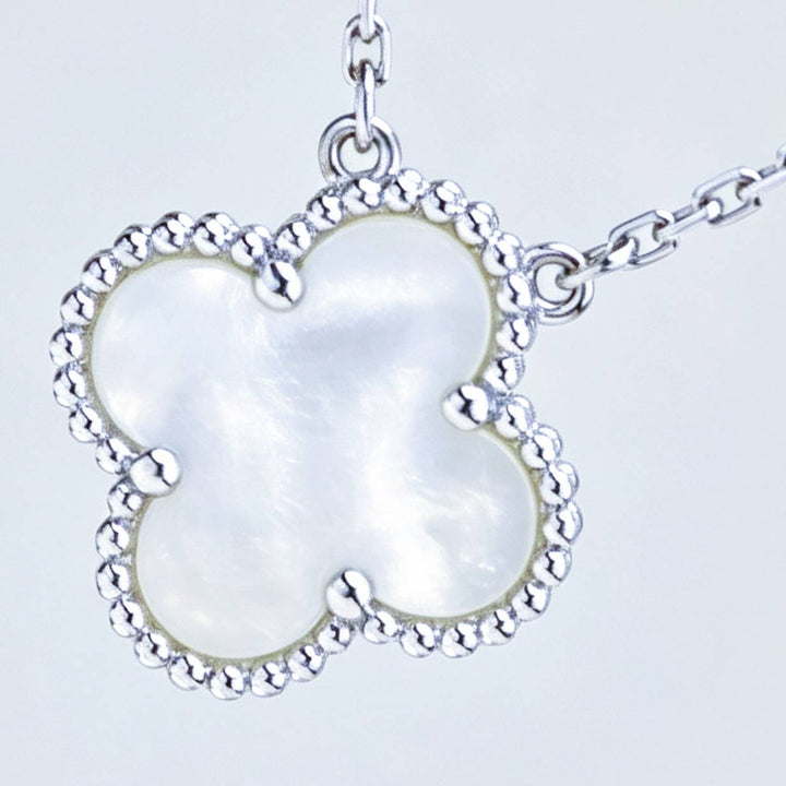 Authentic Van Cleef Vintage Alhambra Pendant Mother of Pearl in 18K White Gold