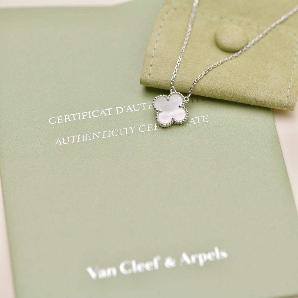 Preowned Authentic Van Cleef & Arpels Vintage Alhambra Pendant Mother of Pearl in 18K White Gold