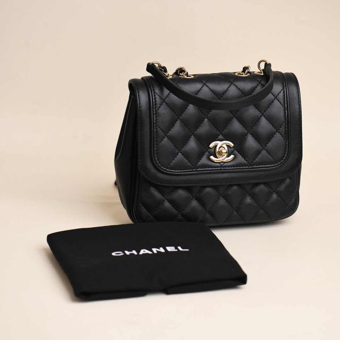 Preloved Authentic Chanel Lovely Day Flap Bag Black Lambskin Gold-Tone Hardware