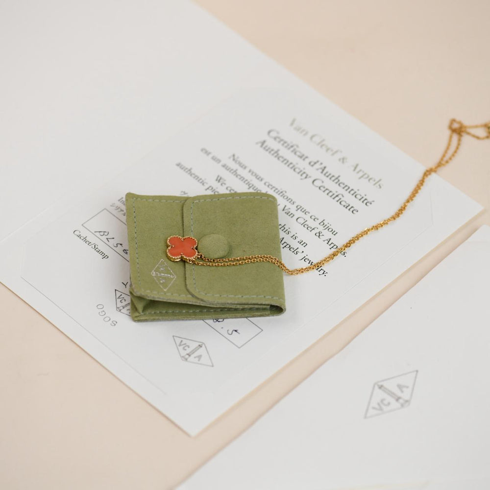 Preloved Authentic Van Cleef & Arpels Vintage Alhambra Coral Pendant Necklace 18K Yellow Gold