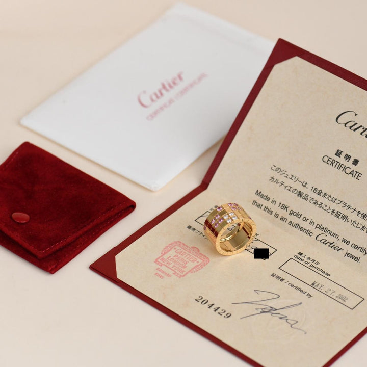 Preloved Authentic Cartier Lanieres Ring Diamond Pink Sapphire 18K Yellow Gold Size 54