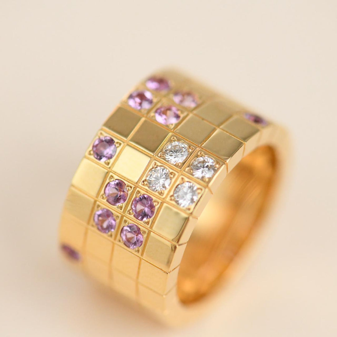 Second Hand Authentic Cartier Lanieres Ring Diamond Pink Sapphire 18K Yellow Gold
