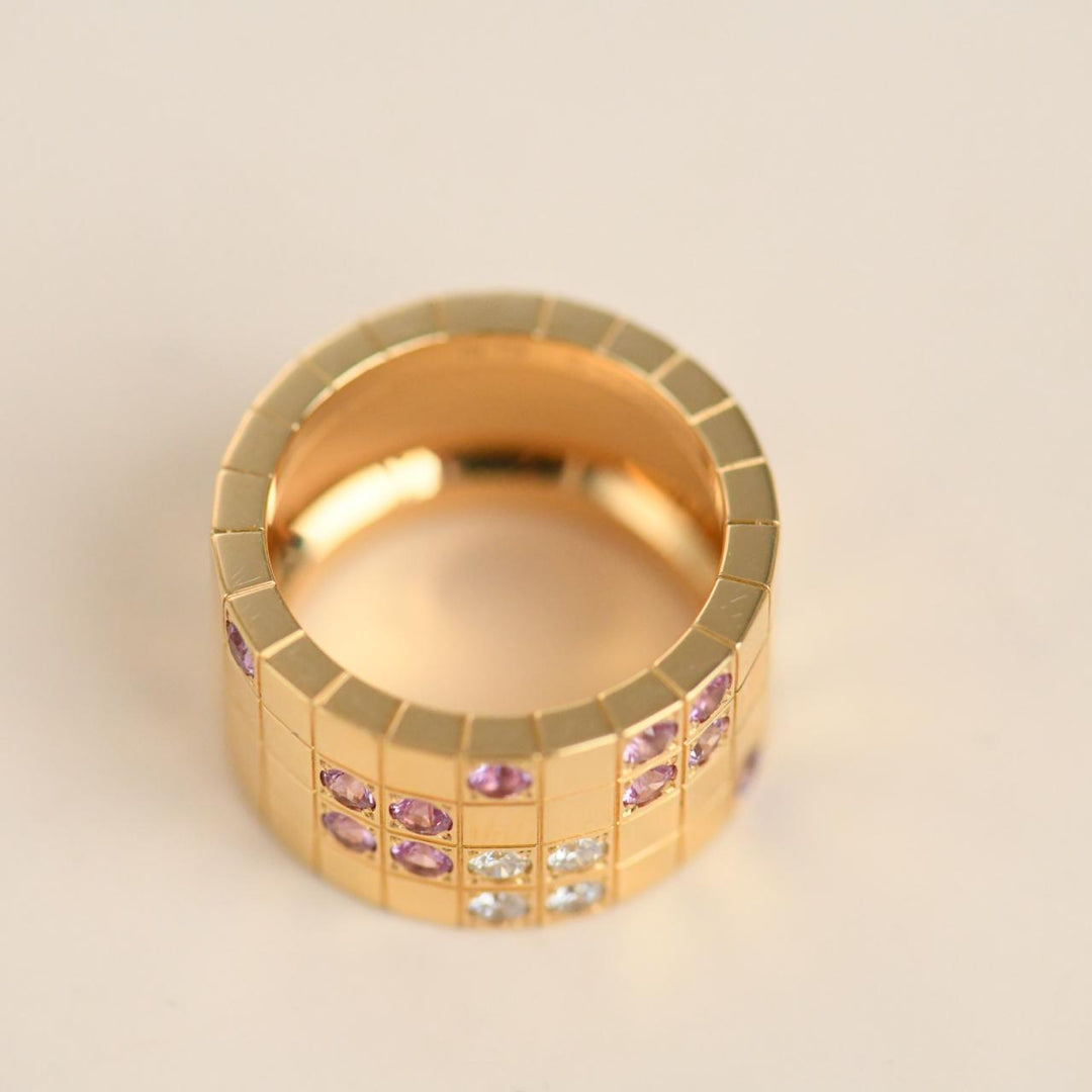 Authentic Cartier Lanieres Ring Diamond Pink Sapphire 18K Yellow Gold