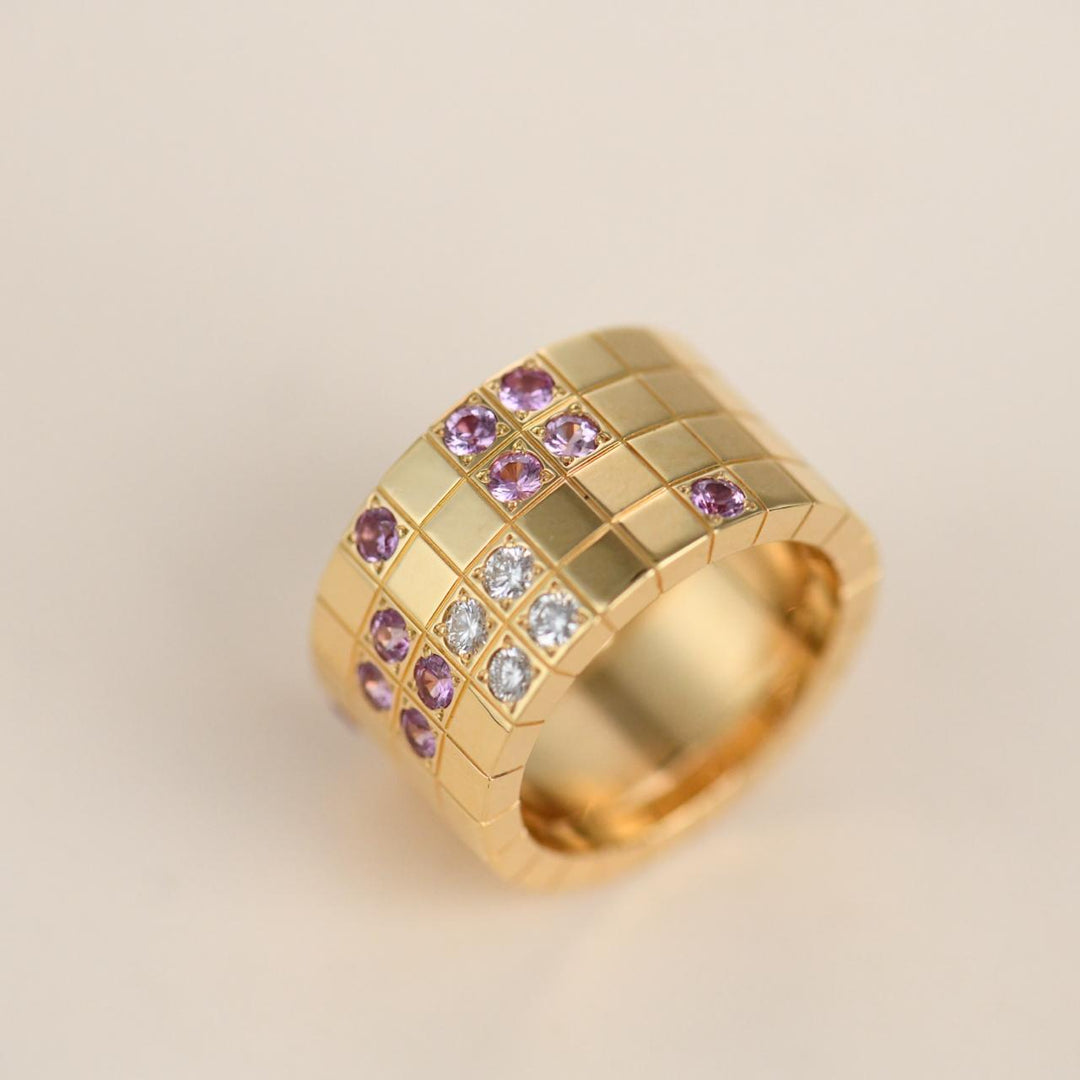 Preowned Cartier Lanieres Ring Diamond Pink Sapphire 18K Yellow Gold