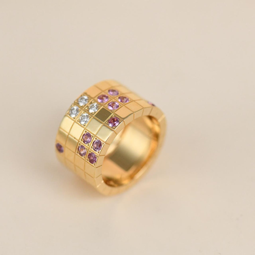 Preloved Cartier Lanieres Ring Diamond Pink Sapphire 18K Yellow Gold