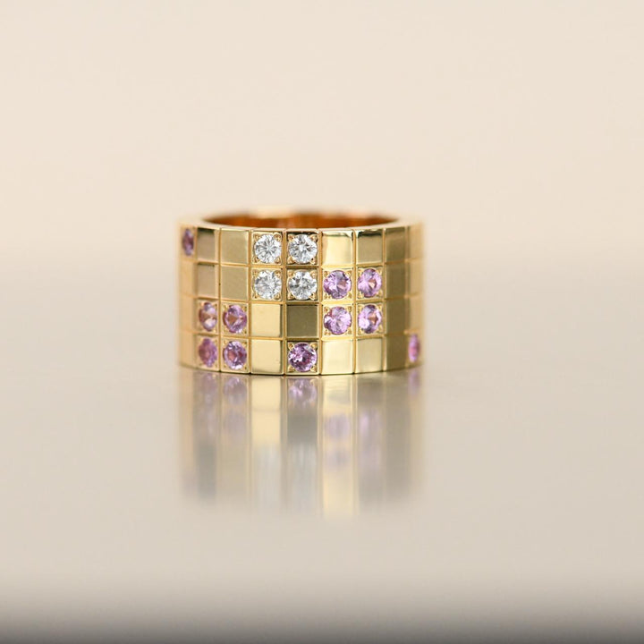 Preowned Authentic Cartier Lanieres Ring Diamond Pink Sapphire 18K Yellow Gold