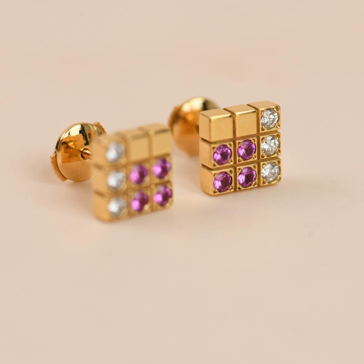 Second Hand Authentic Cartier Lanieres Earrings Diamond Pink Sapphire 18K Yellow Gold