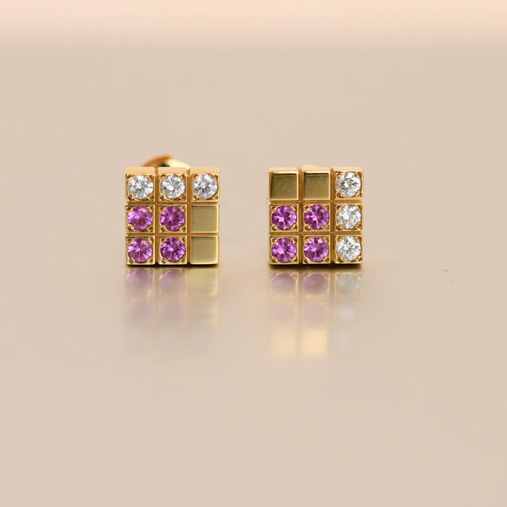 Authentic Cartier Lanieres Earrings Diamond Pink Sapphire 18K Yellow Gold