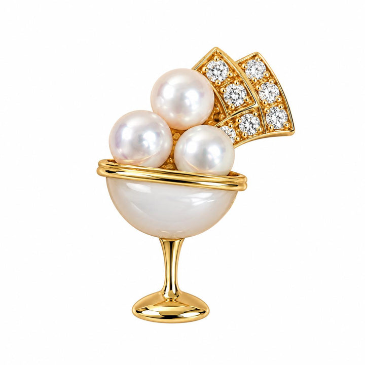 Preowned Van Cleef & Arpels Diamond Mother of Pearl Brooch 18K Yellow Gold
