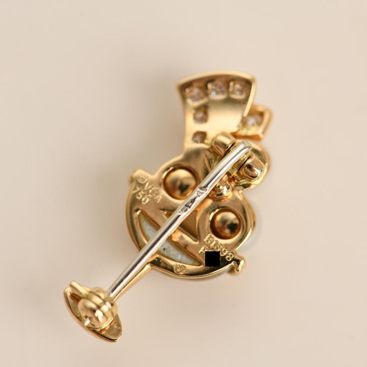 Preowned VCA Diamond Mother of Pearl Brooch 18K Yellow Gold