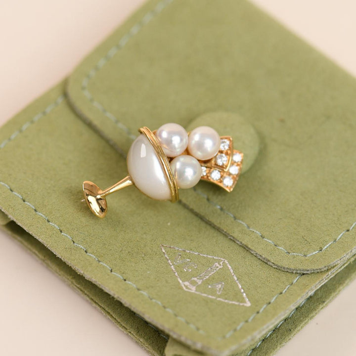Preloved Van Cleef & Arpels Diamond Mother of Pearl Brooch 18K Yellow Gold