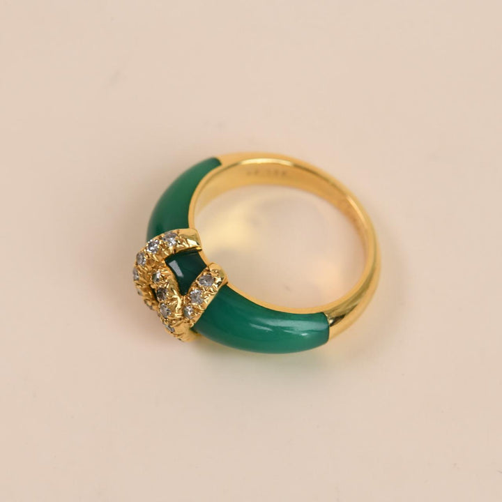 Preloved Cartier C de Cartier Ring Diamond Green Chalcedony 18K Yellow Gold 