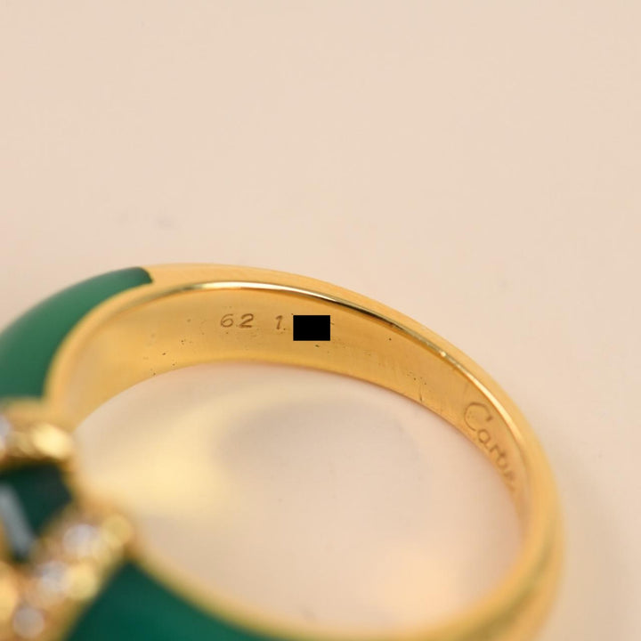 Preowned Authentic Cartier C de Cartier Ring Diamond Green Chalcedony 18K Yellow Gold 