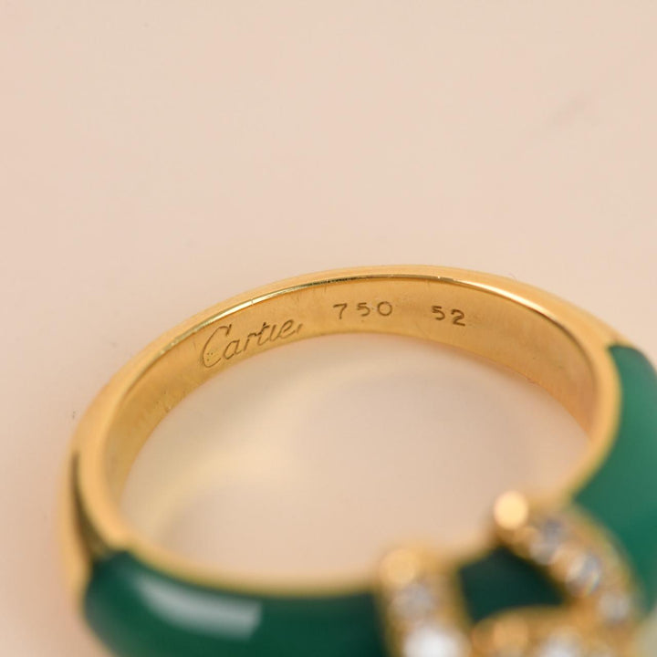 Second Hand Authentic Cartier C de Cartier Ring Diamond Green Chalcedony 18K Yellow Gold 