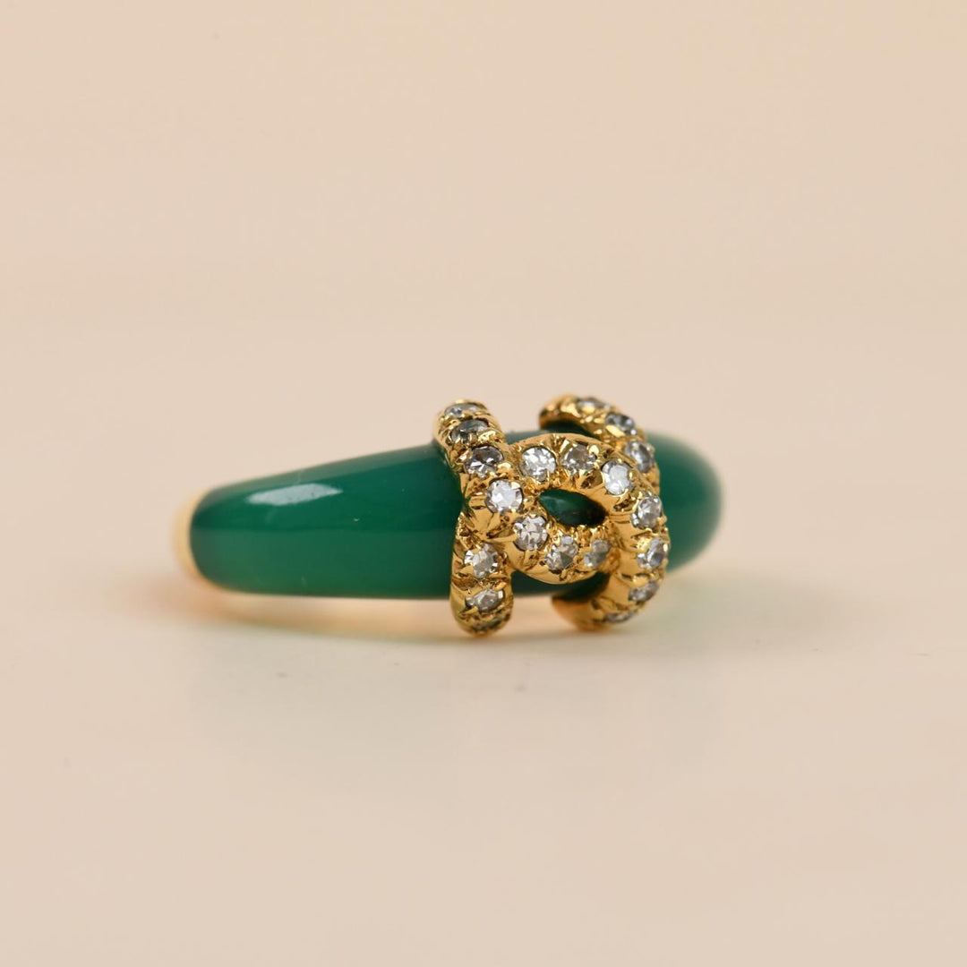 Preloved Authentic Cartier C de Cartier Ring Diamond Green Chalcedony 18K Yellow Gold 