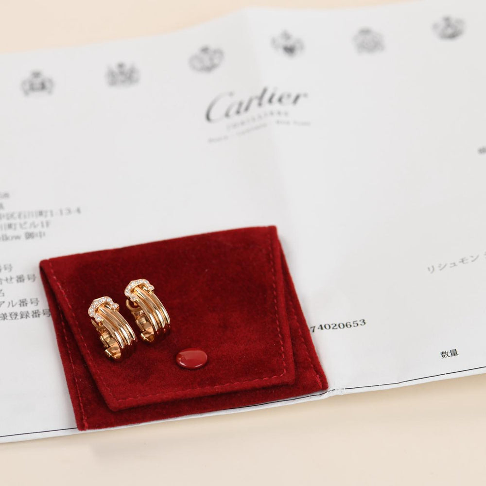 Preowned Authentic Cartier C de Cartier Diamond Hoop Earrings 18K Rose Gold