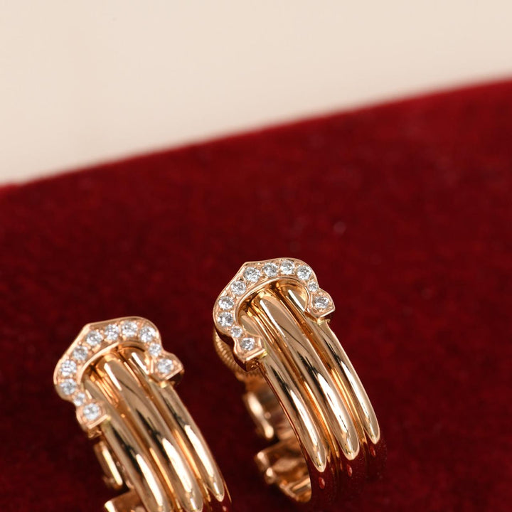 Authentic Preowned Cartier C de Cartier Diamond Hoop Earrings 18K Rose Gold