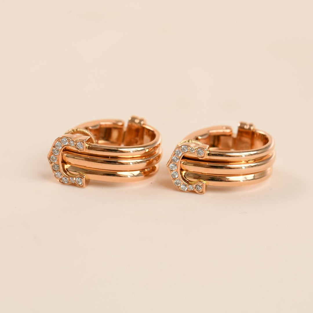 Preowned Cartier C de Cartier Diamond Hoop Earrings 18K Rose Gold