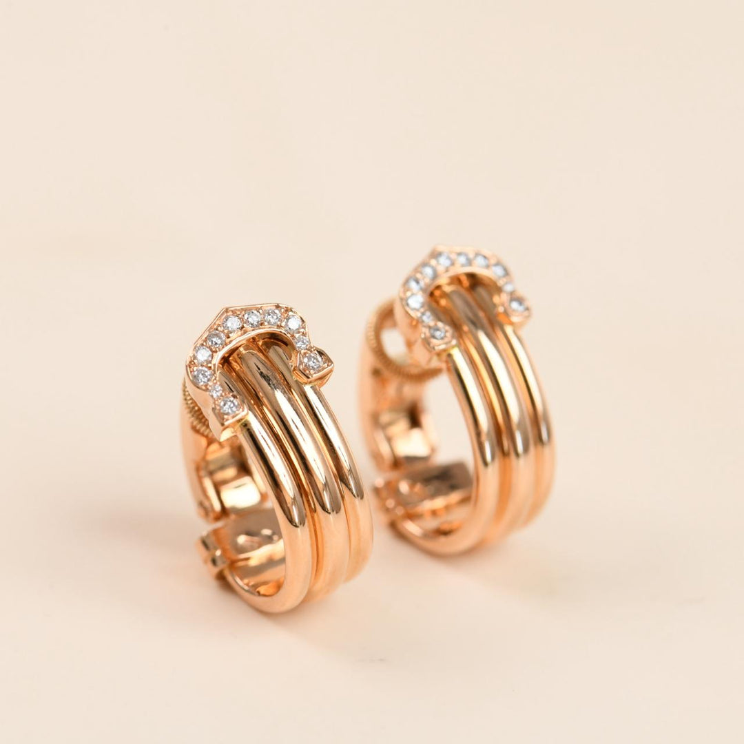 Preloved Cartier C de Cartier Diamond Hoop Earrings 18K Rose Gold