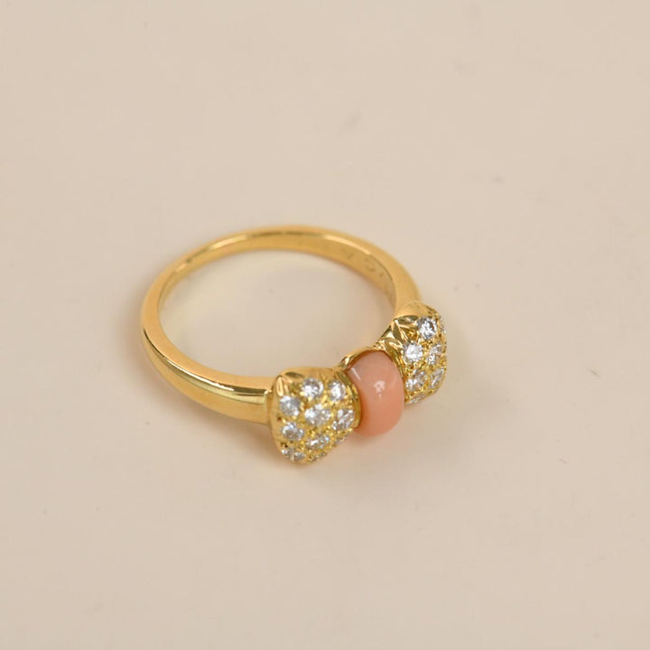 Preloved Authentic VCA Coral Diamond Bow Ring 18K Yellow Gold 