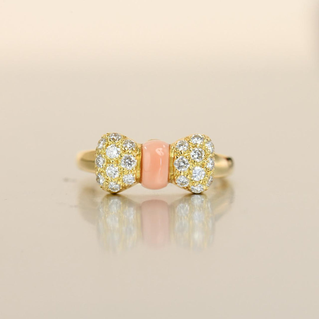 Second Hand Authentic VCA Coral Diamond Bow Ring 18K Yellow Gold 