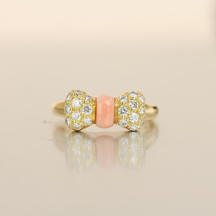 Second Hand Authentic VCA Coral Diamond Bow Ring 18K Yellow Gold 