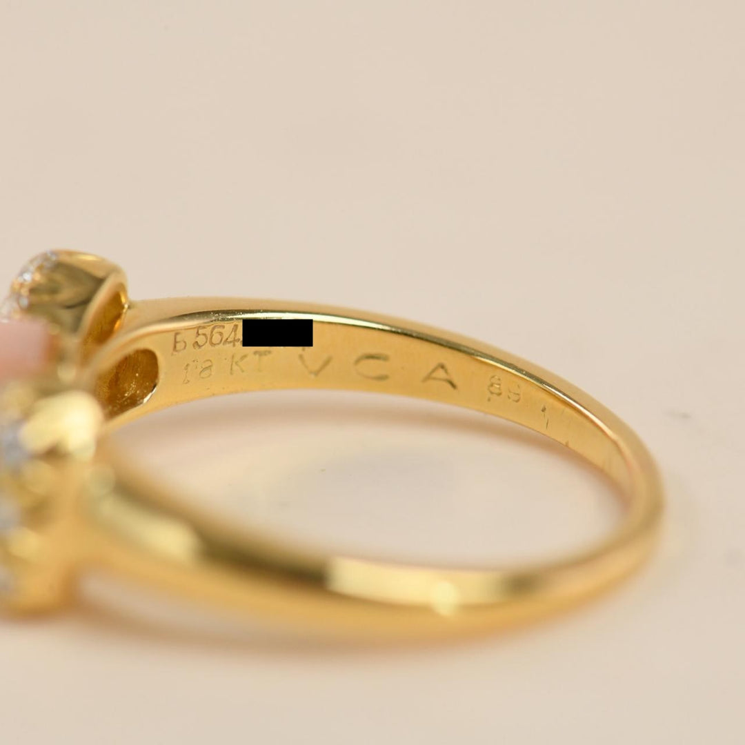 Preowned Authentic VCA Coral Diamond Bow Ring 18K Yellow Gold 