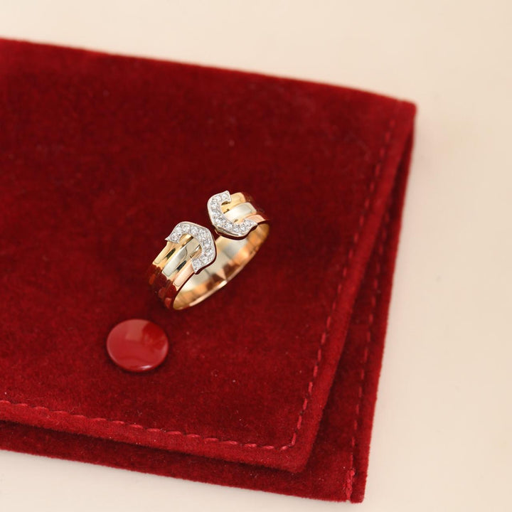 Preloved Authentic Cartier C de Cartier Ring Diamonds 18K Three tone Gold