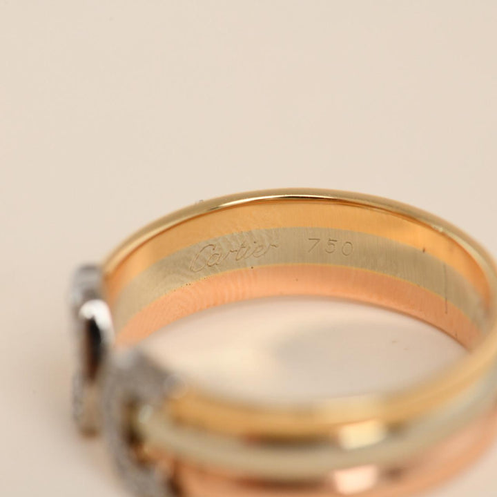 Preowned Authentic Cartier C de Cartier Ring Diamonds 18K Three tone Gold
