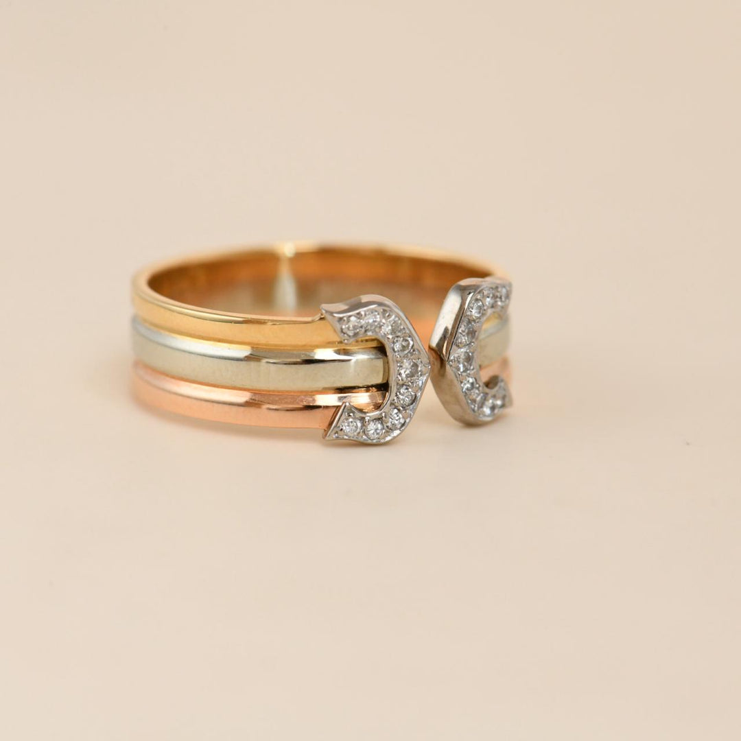 Authentic Preloved Cartier C de Cartier Ring Diamonds 18K Three tone Gold