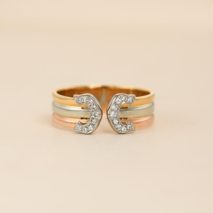 Authentic Preowned Cartier C de Cartier Ring Diamonds 18K Three tone Gold