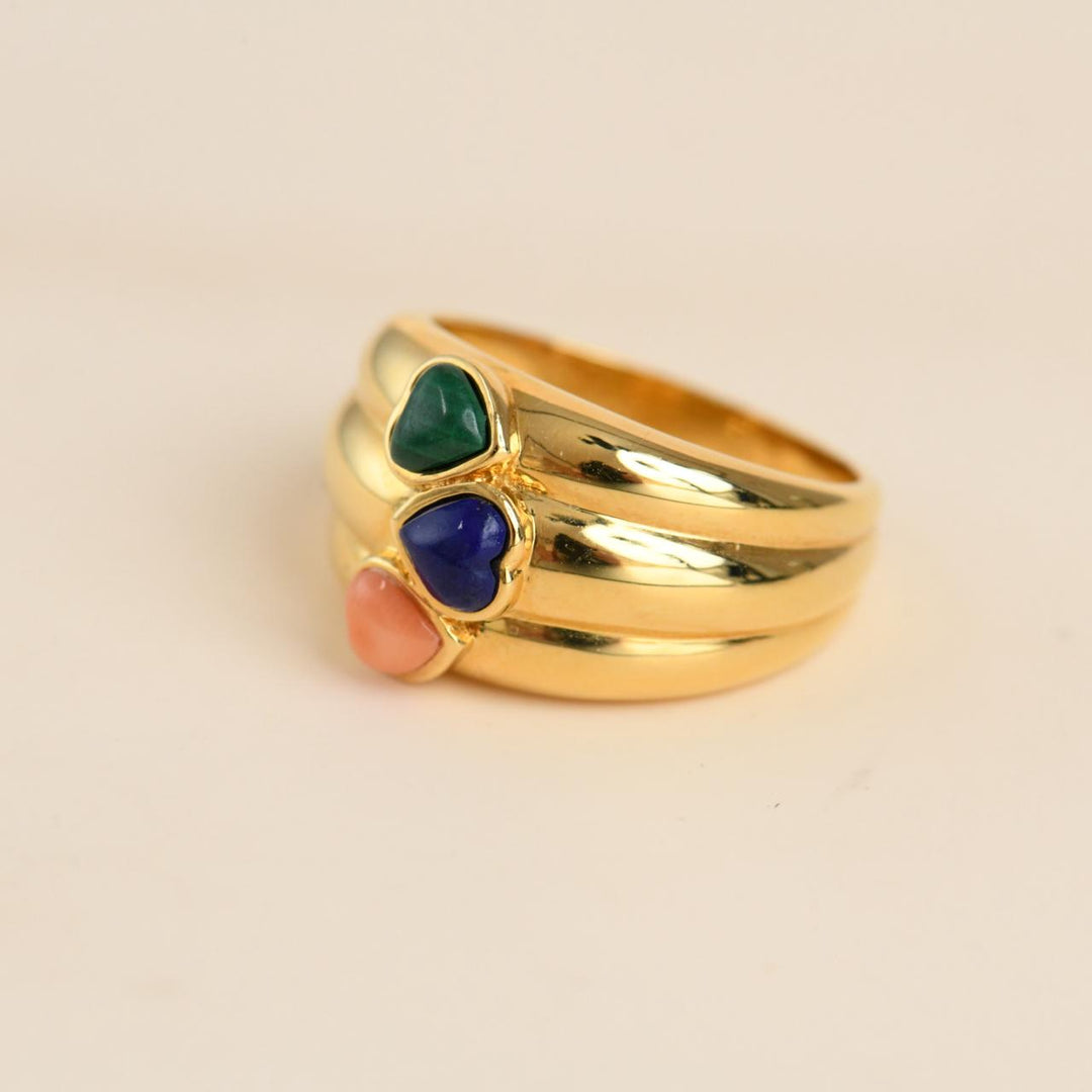 Preowned Authentic Van Cleef Vintage Gem Set Heart Ring 18K Yellow Gold Size 55