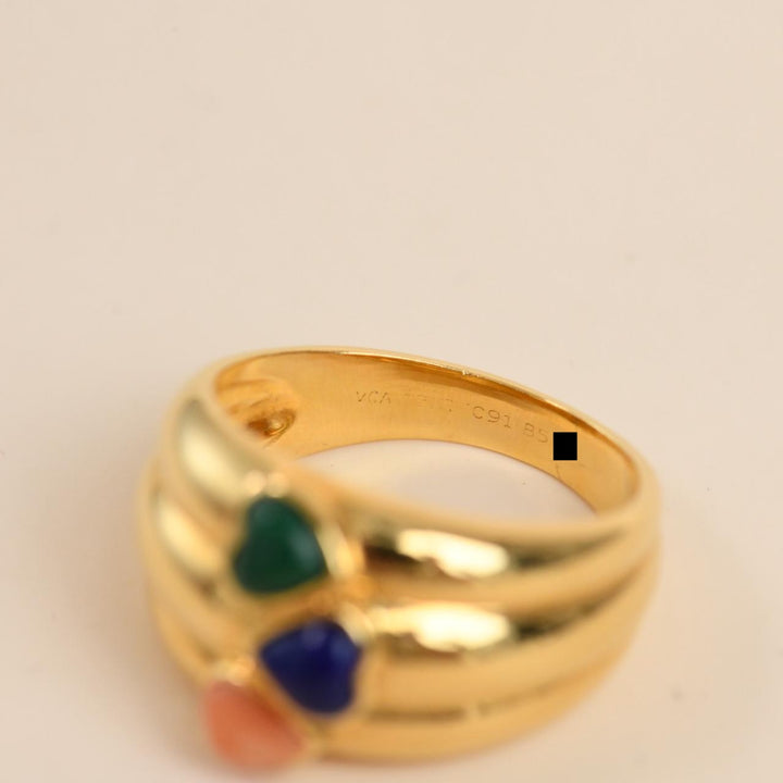 Preloved Authentic VCA Vintage Gem Set Heart Ring 18K Yellow Gold Size 55