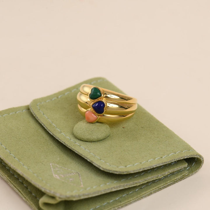 Preowned Authentic Van Cleef & Arpels Vintage Gem Set Heart Ring 18K Yellow Gold Size 55