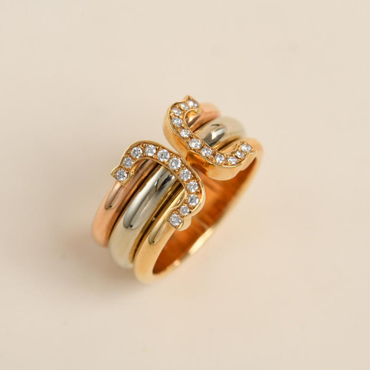 Authentic Preowned Cartier C de Cartier Diamond Ring 18K Three tone Gold