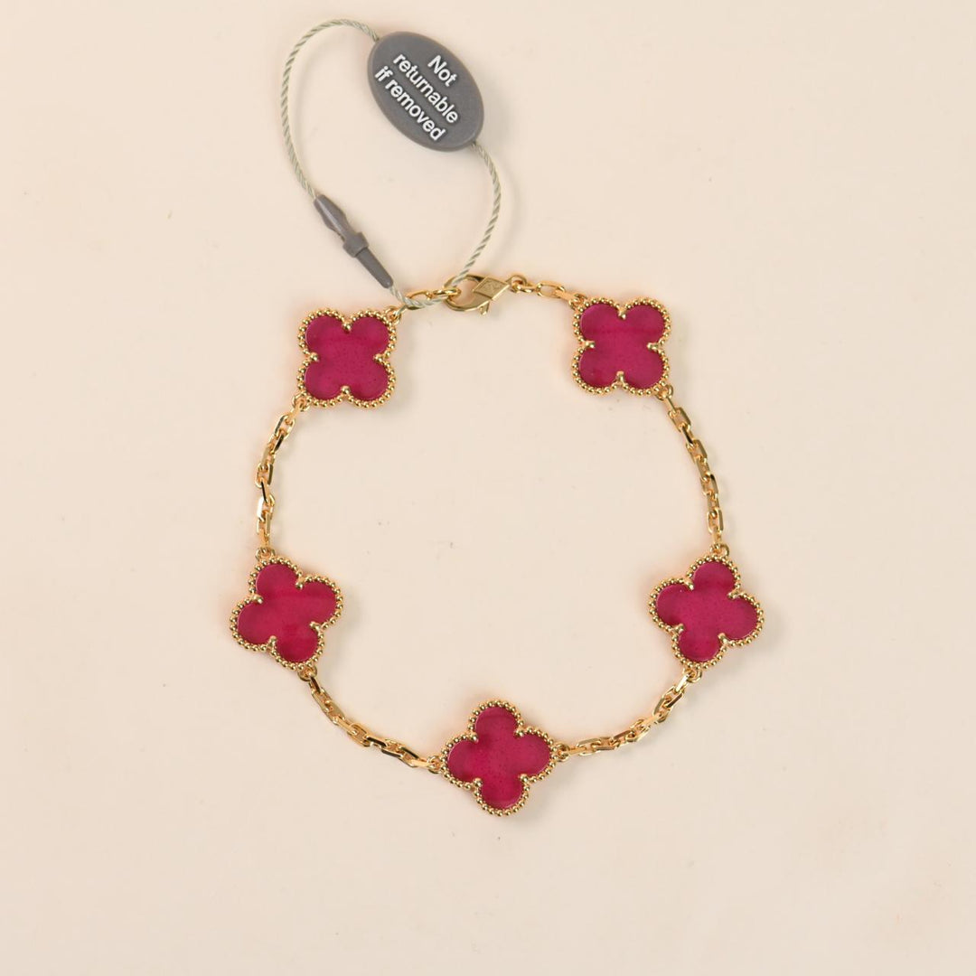 Van Cleef Vintage Alhambra 5 Motif Bracelet Enamel 18K Yellow Gold