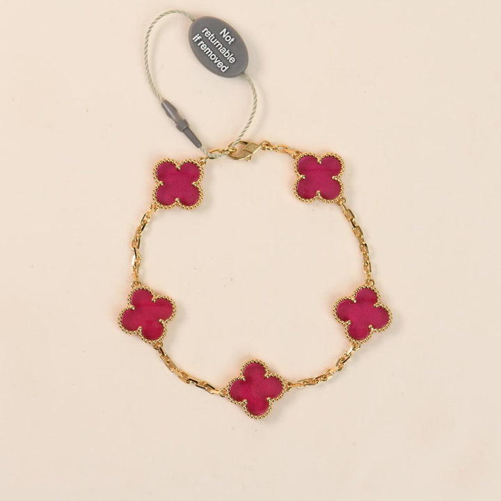 Van Cleef Vintage Alhambra 5 Motif Bracelet Enamel 18K Yellow Gold
