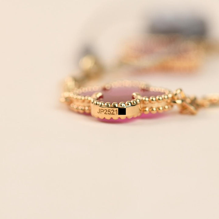 Authentic VCA Vintage Alhambra 5 Motif Bracelet Enamel 18K Yellow Gold