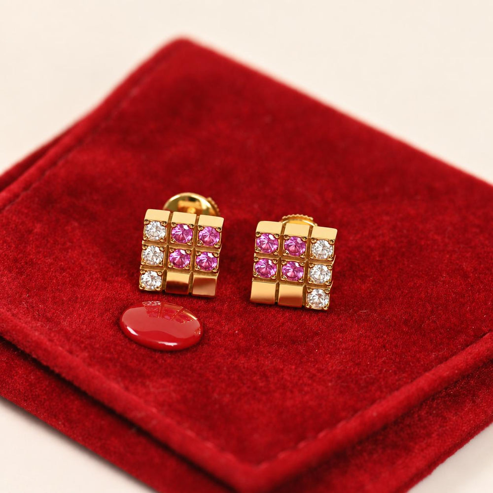 Preowned Authentic Cartier Lanieres Earrings Diamond Pink Sapphire 18K Yellow Gold