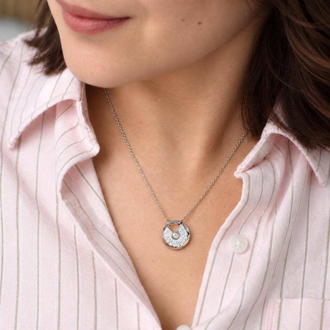 Authentic Cartier Amulette de Cartier Diamond 18K White Gold Pendant Small Model