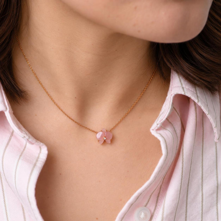 Authentic Cartier Caresse d'Orchidees Diamond Pink Chalcedony Necklace