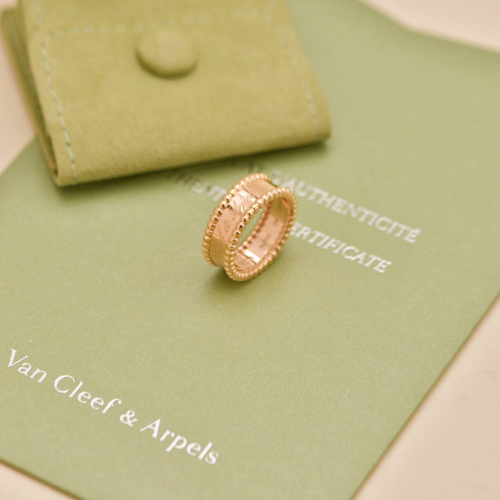 Preowned Authentic Van Cleef & Arpels Perlée Signature Ring 18k Rose Gold Size 54