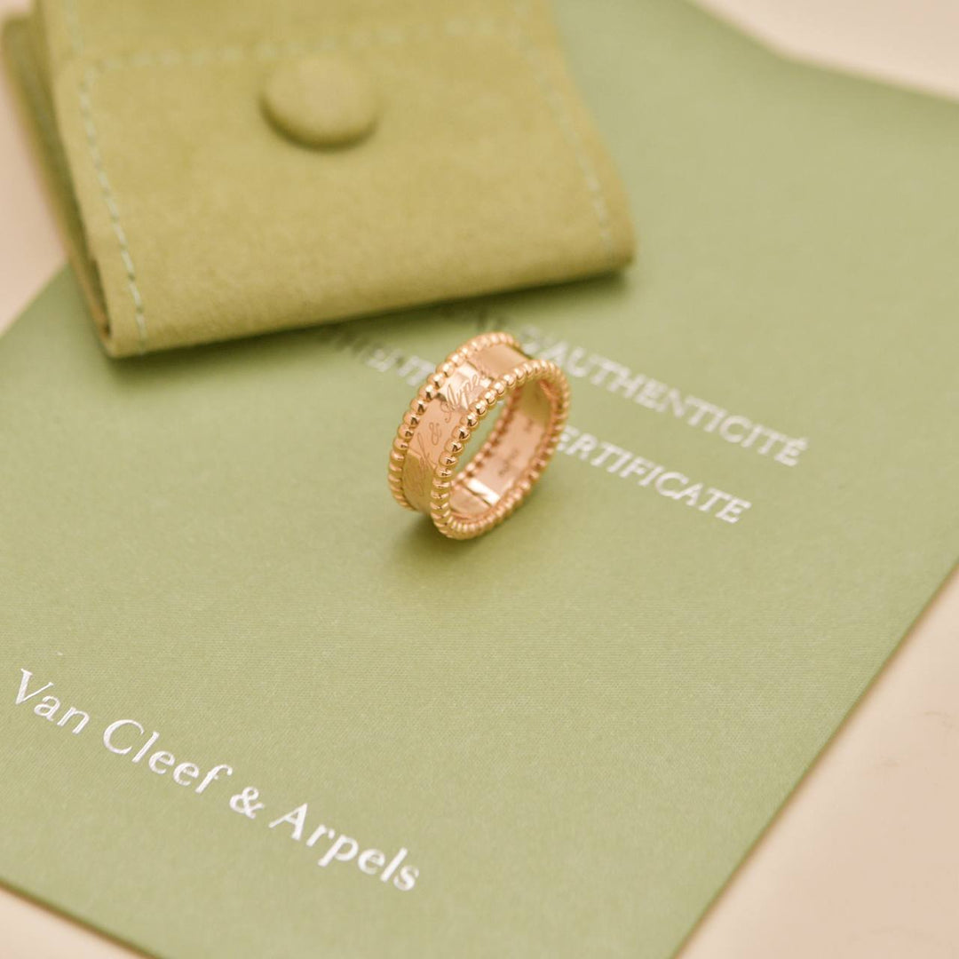 Preowned Authentic Van Cleef & Arpels Perlée Signature Ring 18k Rose Gold Size 54