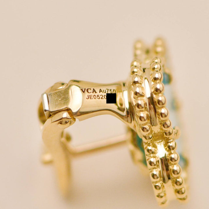 Preloved Authentic Van Cleef Vintage Alhambra Earrings Turquoise 18K Yellow Gold