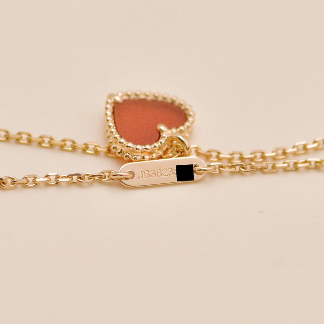 Authentic Van Cleef Sweet Alhambra Heart Pendant Carnelian 18k Rose Gold