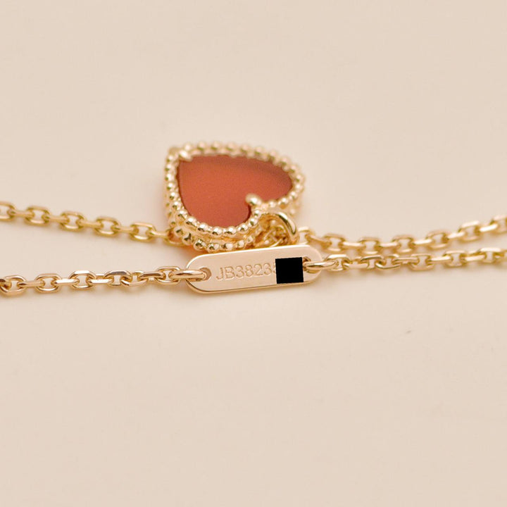Authentic Van Cleef Sweet Alhambra Heart Pendant Carnelian 18k Rose Gold