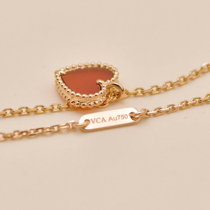 Preloved Authentic VCA Sweet Alhambra Heart Pendant Carnelian 18k Rose Gold