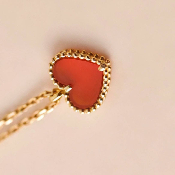 Preowned Authentic Van Cleef Sweet Alhambra Heart Pendant Carnelian 18k Rose Gold