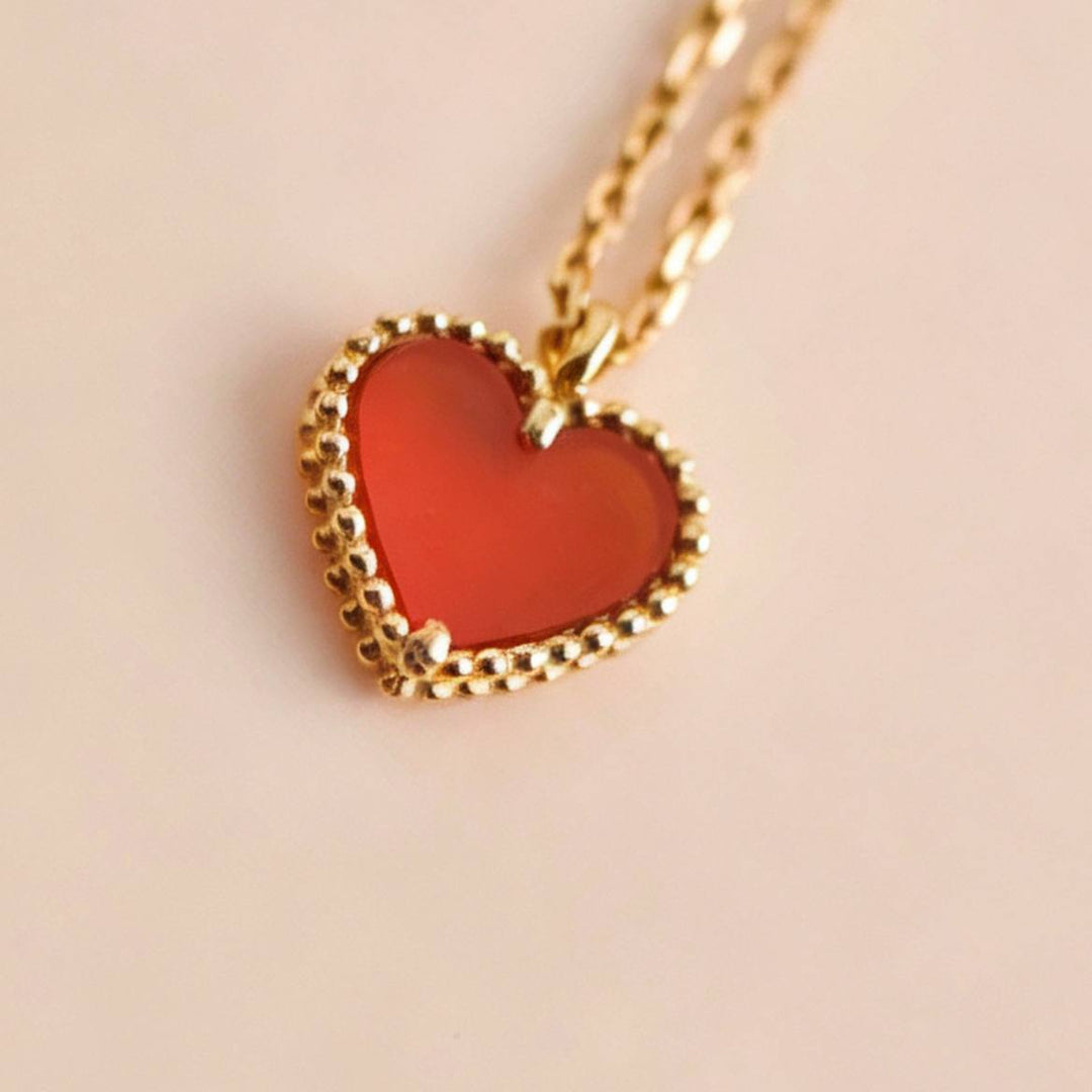 Second Hand Authentic Van Cleef Sweet Alhambra Heart Pendant Carnelian 18k Rose Gold